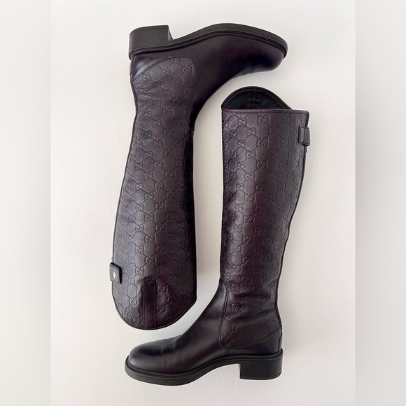 GUCCI | Brown Guccissima GG Logo Maud Leather Knee High Riding Boots EU 36.5 - Picture 10 of 12